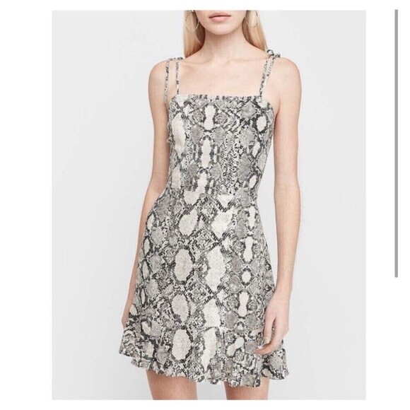 Express Snake Print Ruffles Tank Dress Rayon Size Small ‎ New Flare Short Dress - Picture 1 of 13